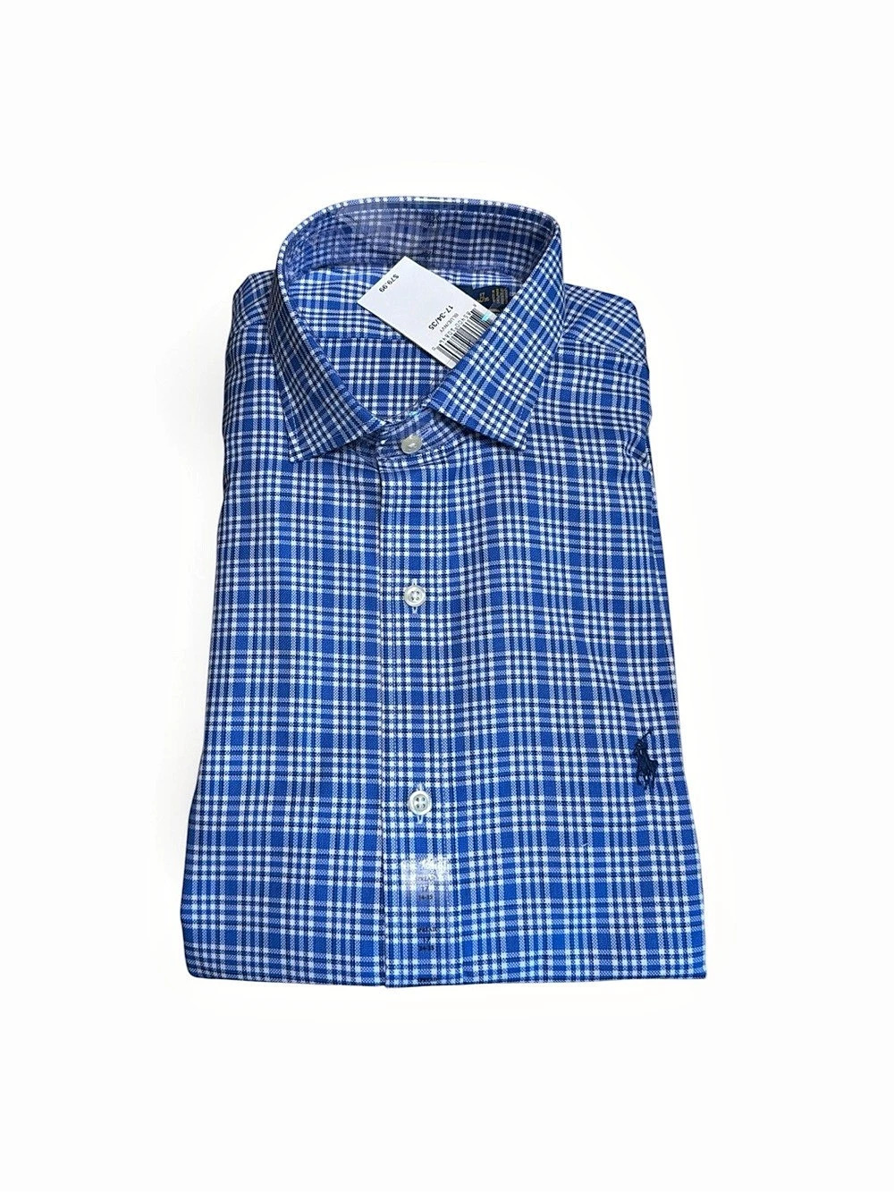 Preppy Classic Heritage Polo Ralph Lauren Blue Plaid Dress Shirt NWT 17 34/35